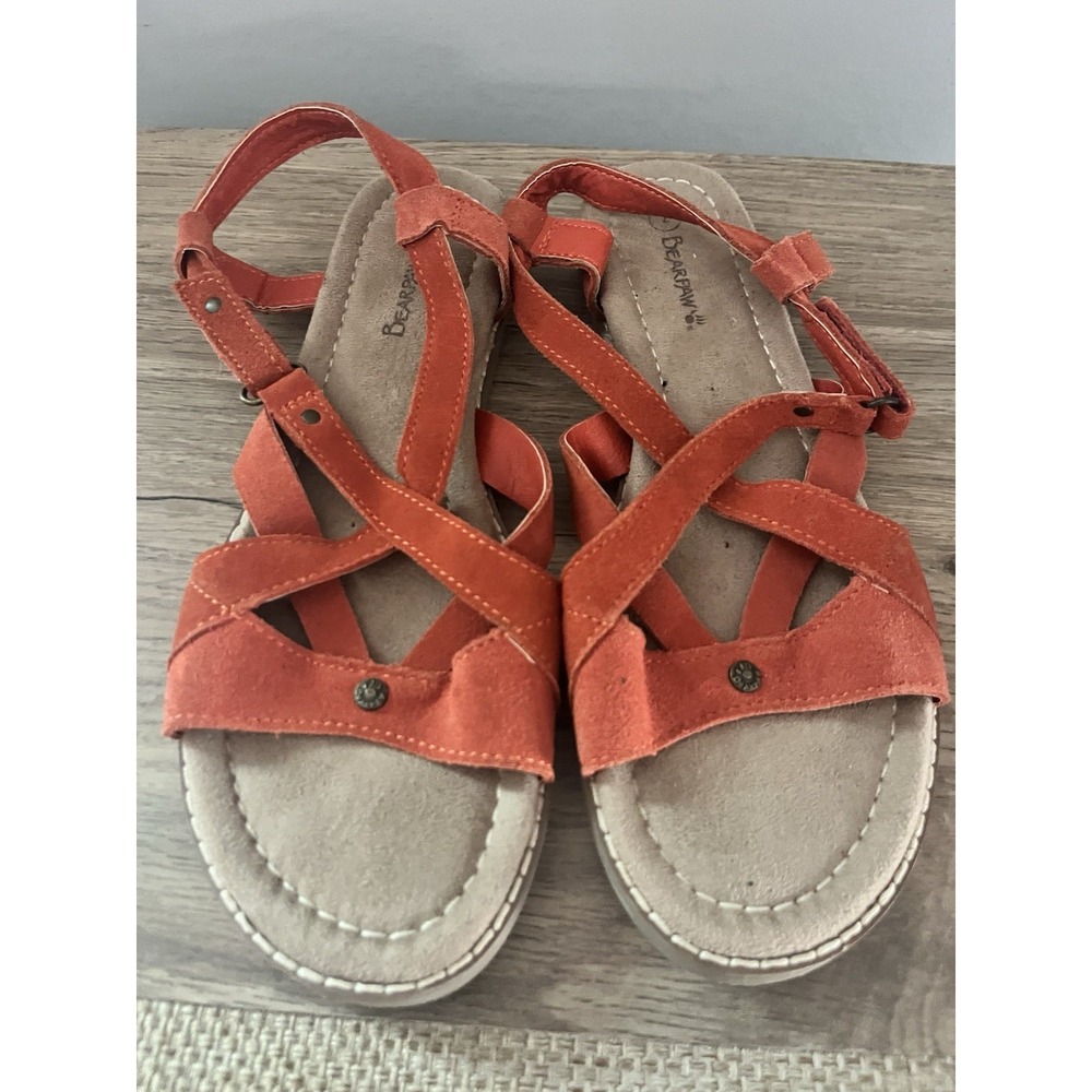 Bearpaw Gladiator Sandals Womens 7 Rust Suede Strappy Boho Leather Shoes W2